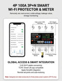 100A 4P 3-Phase Smart Life WiFi Power Meter Auto Reclose Over Under Voltage Current Protection Relay Switch Timer Circuit Breaker