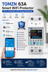 Tomzn 63A Smart WiFi Breaker – 10-in-1 Voltage, Current, Leakage Protection & Power Monitoring