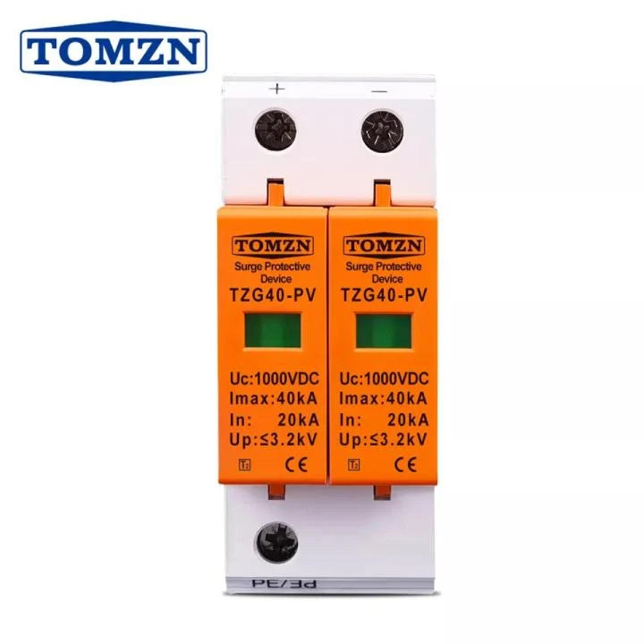 1000V DC SPD 2P Surge Protection Device 20kA–40kA Solar PV Low-Voltage Arrester Protective DIN Rail Switch