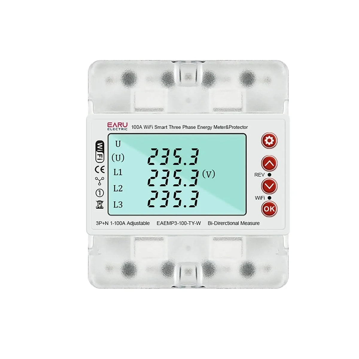 3-Phase 380V 100A Tuya WiFi Smart Energy Meter – Bi-Directional kWh Monitor with Over/Under Voltage & Current Limit Protection Relay