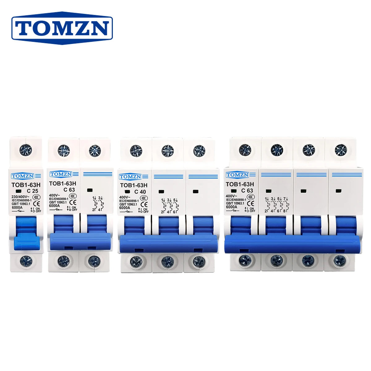 AC Mini Circuit Breaker (MCB) TOB1-63H 2P/4P 63A C Curve 230/400V 50/60Hz DIN Rail Protection